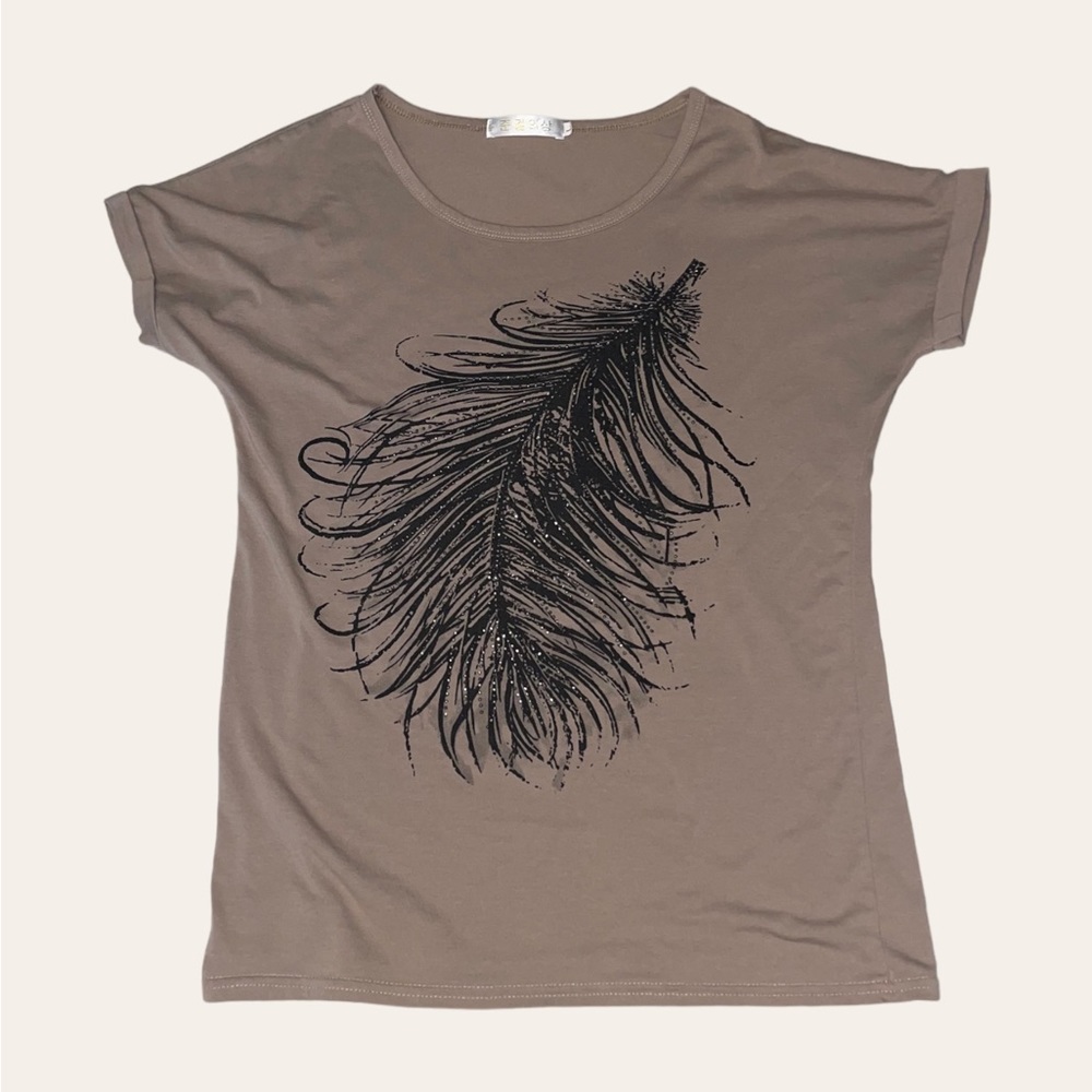 Brown Y2K Feather Tee